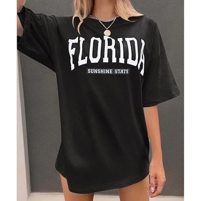Bisiklet Yaka Baskılı T-shirt - Siyah