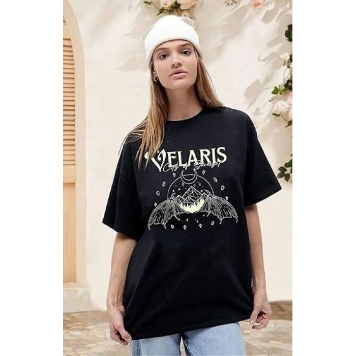 Bisiklet Yaka Baskılı T-shirt - Siyah