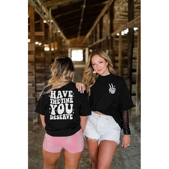 Bisiklet Yaka Kısa Kol Baskılı T-shirt - Siyah