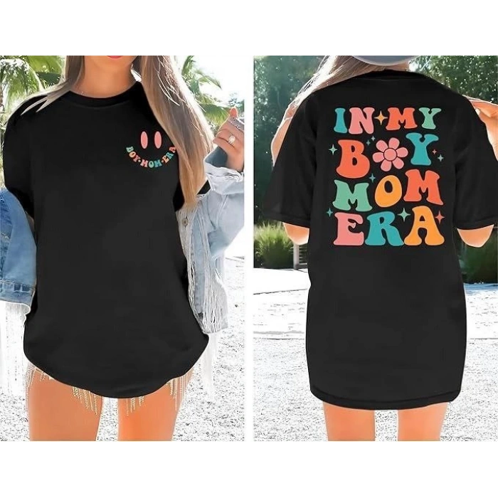 Bisiklet Yaka Kısa Kol Baskılı T-shirt - Siyah