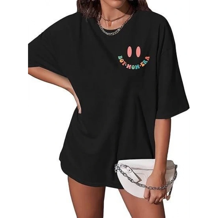 Bisiklet Yaka Kısa Kol Baskılı T-shirt - Siyah