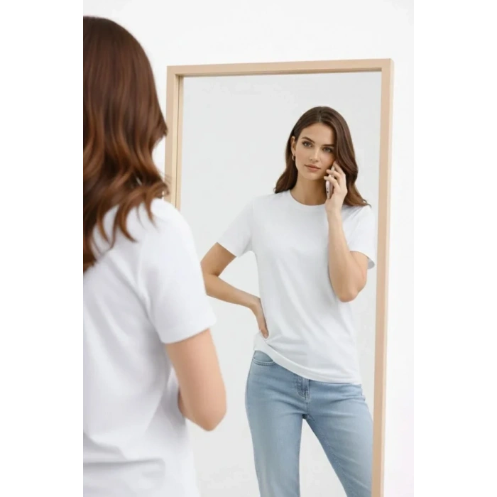 Bisiklet Yaka Tişört Regular Kalıp Basic Pamuklu Günlük Kullanım T-shirt - Beyaz