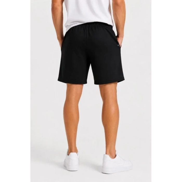 Erkek 2li Pamuklu Şort 3 İplik Şardonsuz Cepli Lastikli Bağcıklı Regular Fit - Siyah - Lacivert