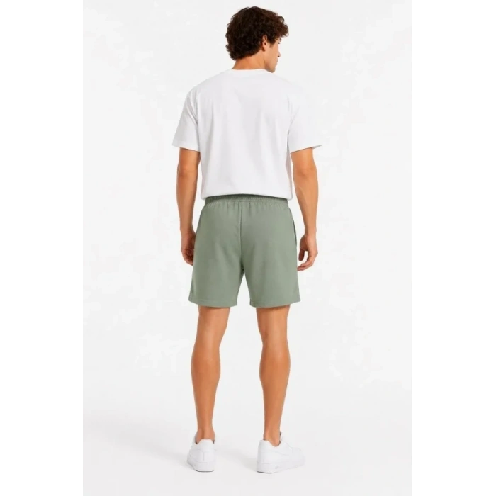 Erkek 3 İplik Şardonsuz Yazlık Cepli Lastikli Bağcıklı Regular Fit Şort - Yeşil