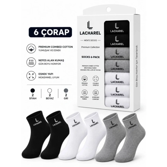 Erkek 9Lu İç Giyim Seti Pamuklu 3 Boxer 6 Çorap Çoklu Paket - Siyah - Füme - Gri - Beyaz