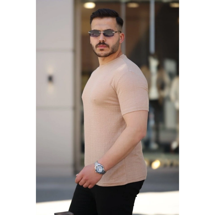 Erkek Ağaç Kabuğu Desenli Kısa Kollu T-shirt