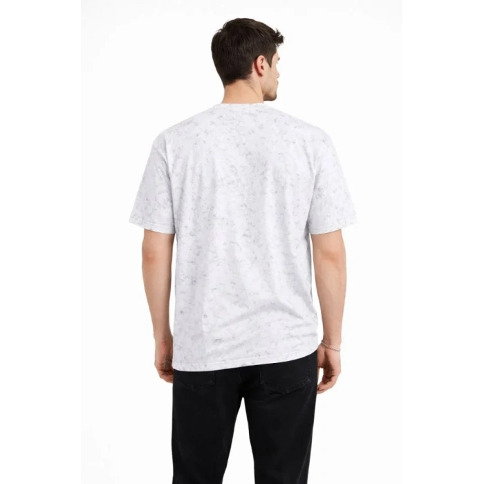 Erkek Asit Yıkama Bisiklet Yaka Kısa Kollu Oversize T-Shirt Tişört - Beyaz