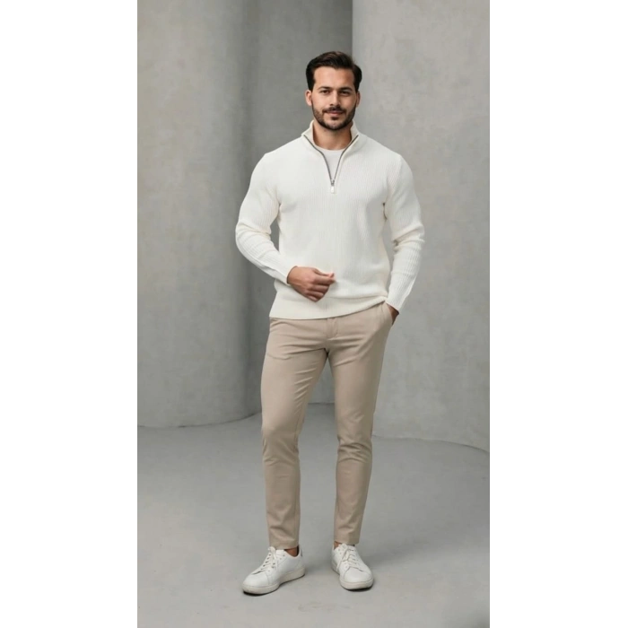 Erkek Balıkçı Zip Yaka Uzun Kollu Triko