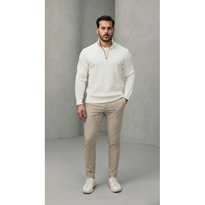 Erkek Balıkçı Zip Yaka Uzun Kollu Triko