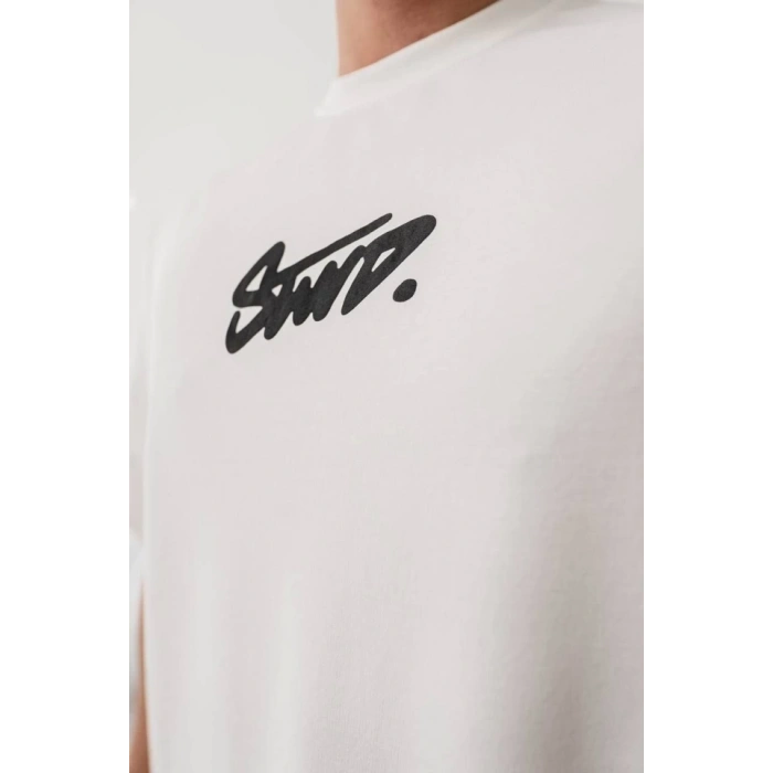 Erkek Baskılı Oversize T-shirt - Beyaz