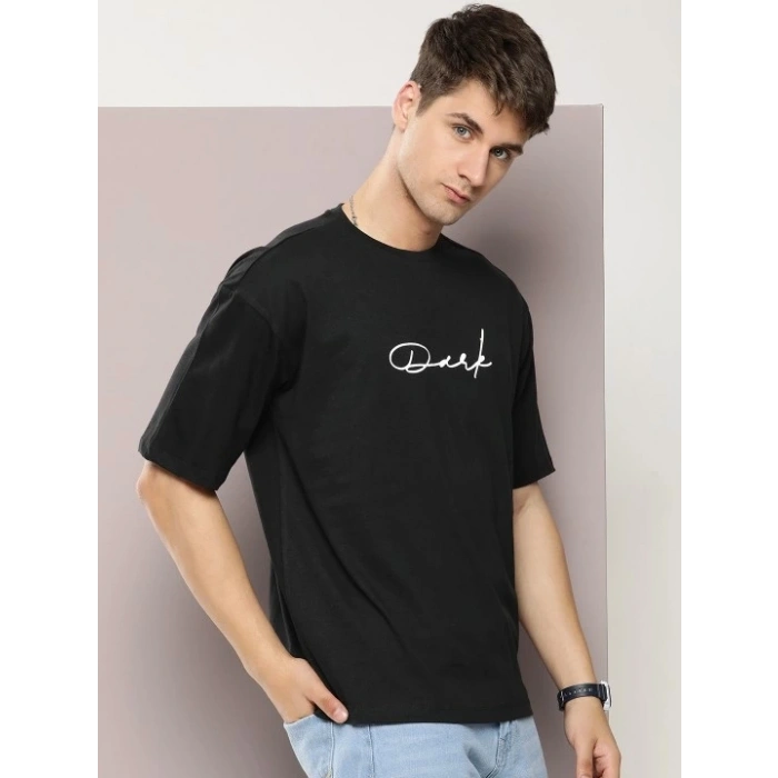 Erkek Baskılı Oversize T-shirt - Siyah