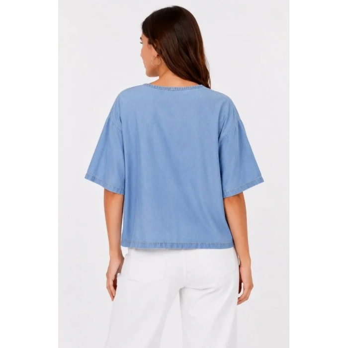 Erkek Baskılı T-Shirt Kısa Kol Bisiklet Yaka Rahat Kalıp Tişört - Mavi