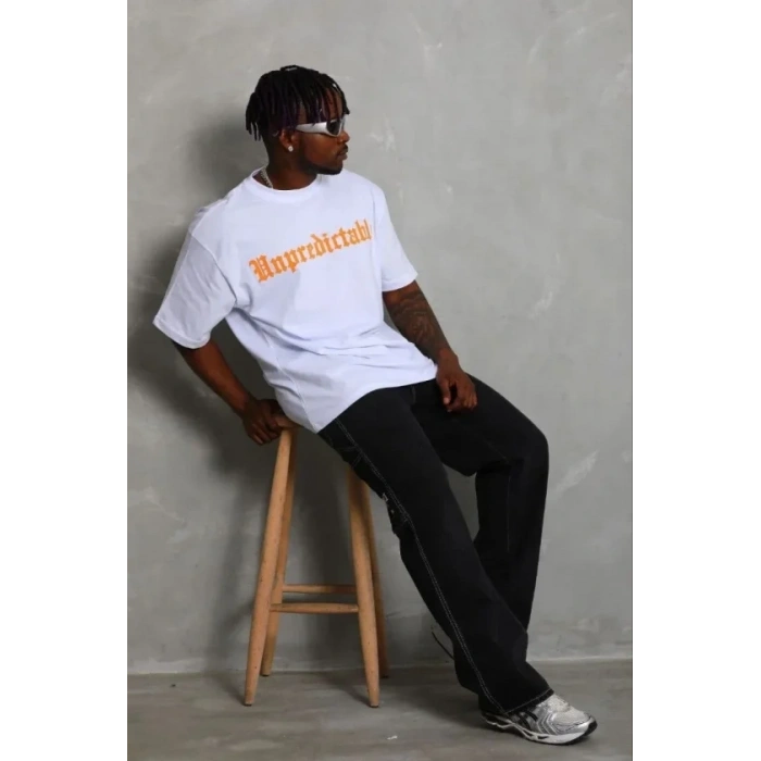 Erkek Baskılı T-Shirt Kısa Kol Bisiklet Yaka Regular Fit Rahat Kalıp Günlük Tişört - Beyaz