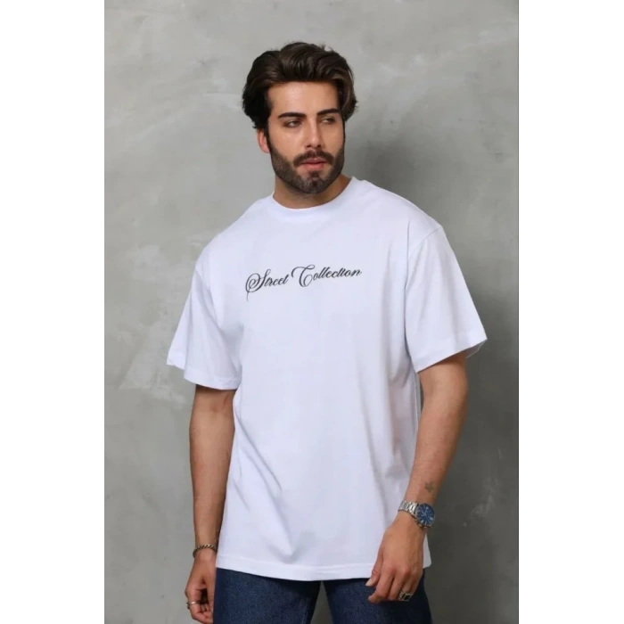 Erkek Baskılı T-Shirt Kısa Kol Bisiklet Yaka Regular Fit Rahat Kalıp Günlük Tişört - Beyaz