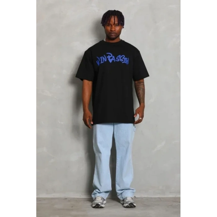 Erkek Baskılı T-Shirt Kısa Kol Bisiklet Yaka Regular Fit Rahat Kalıp Günlük Tişört - Siyah