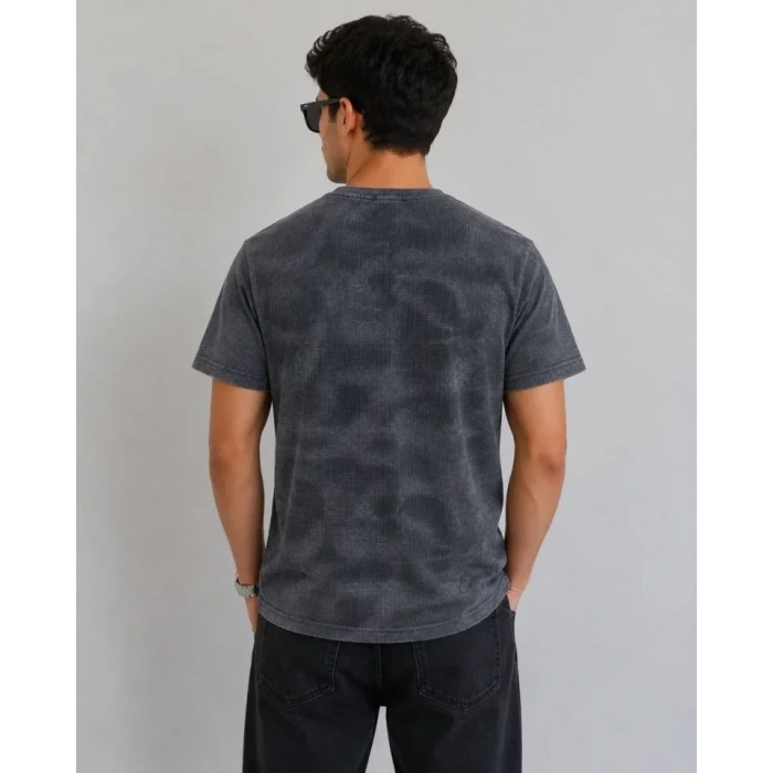 Erkek Batik Desenli Tişört Bisiklet Yaka Kısa Kol Regular Fit T-shirt - Füme