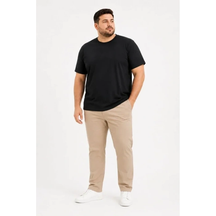 Erkek Battal Big Size Basic Tişört Bisiklet Yaka Rahat Kalıp T-Shirt - Siyah