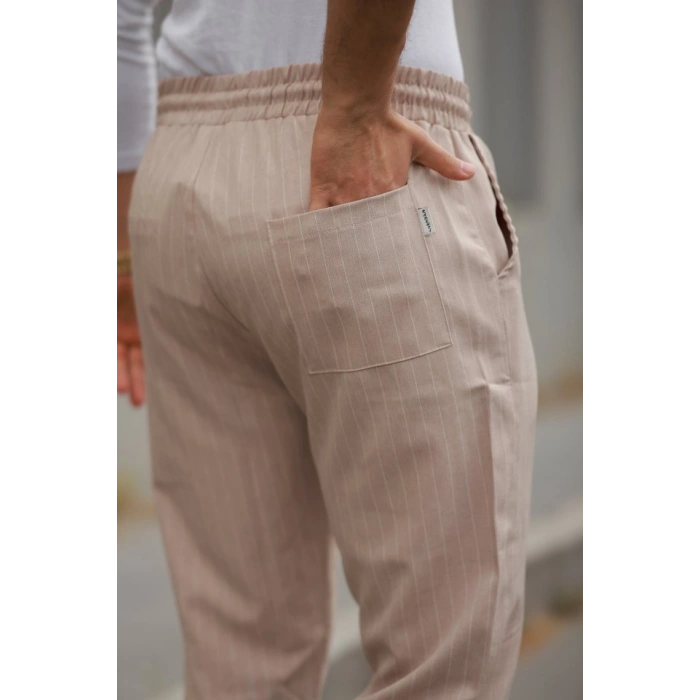 Erkek Beli Bağcıklı çizgili Pantolon