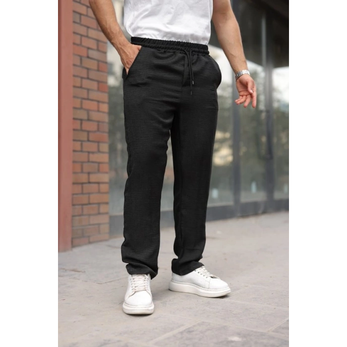 Erkek Beli Lastikli Pera Keten Pantolon