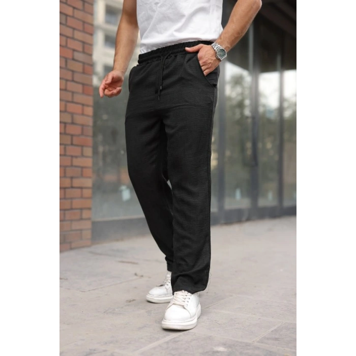 Erkek Beli Lastikli Pera Keten Pantolon