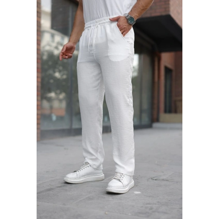 Erkek Beli Lastikli Pera Keten Pantolon
