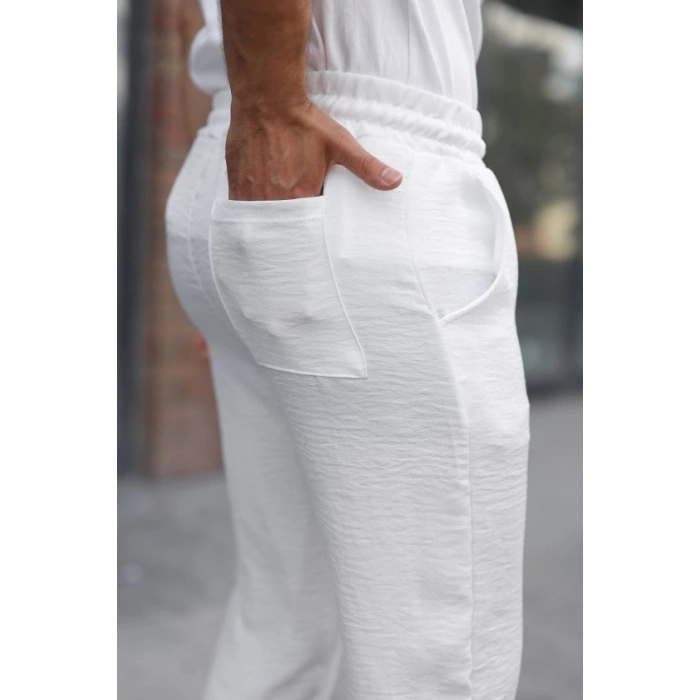 Erkek Beli Lastikli Pera Keten Pantolon