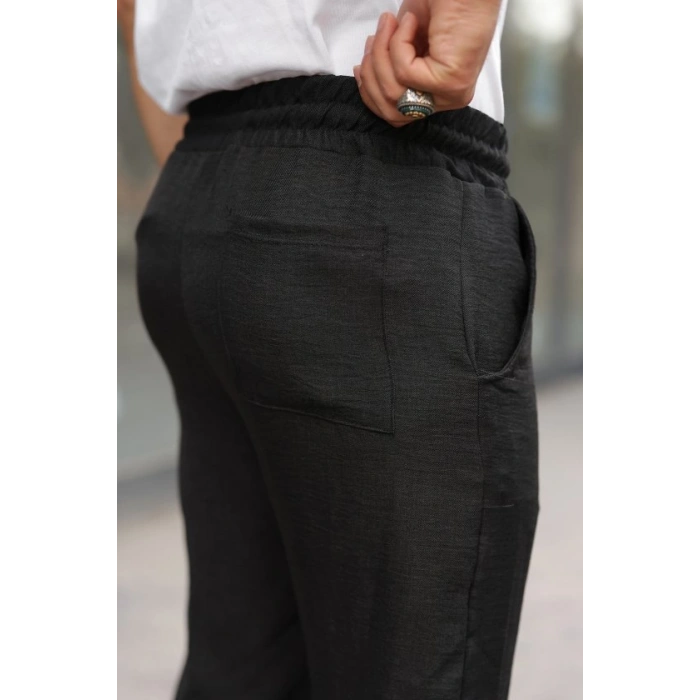 Erkek Beli Lastikli Pera Keten Pantolon