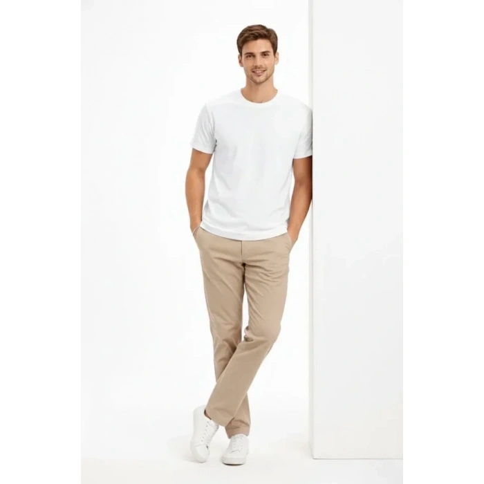 Erkek Bisiklet Yaka Tişört Regular Kalıp Basic Pamuklu Günlük Kullanım T-shirt - Beyaz