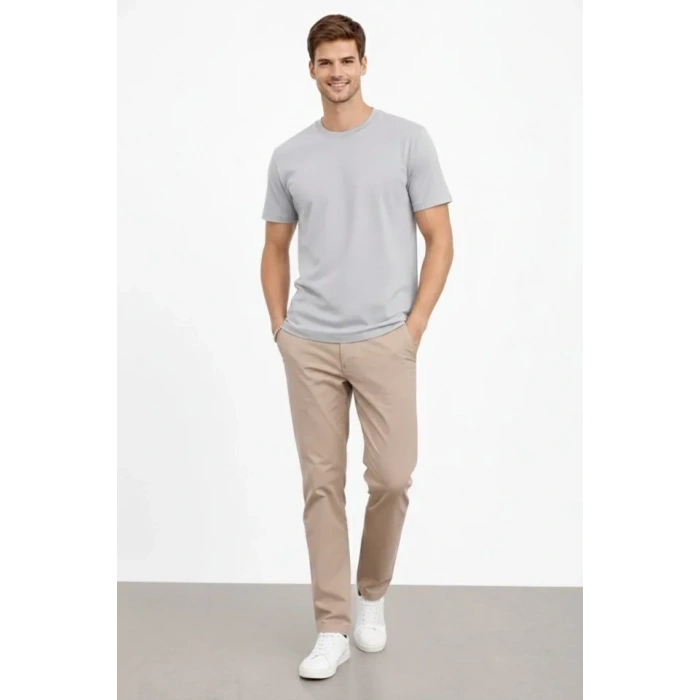 Erkek Bisiklet Yaka Tişört Regular Kalıp Basic Pamuklu Günlük Kullanım T-shirt - Gri