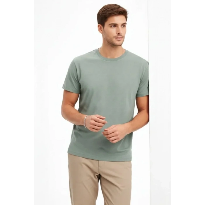 Erkek Bisiklet Yaka Tişört Regular Kalıp Basic Pamuklu Günlük Kullanım T-shirt - Mint Yeşili