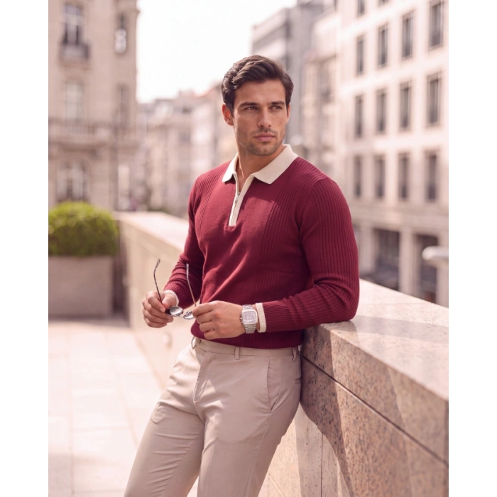 Erkek çizgi Desen Uzun Kollu Triko