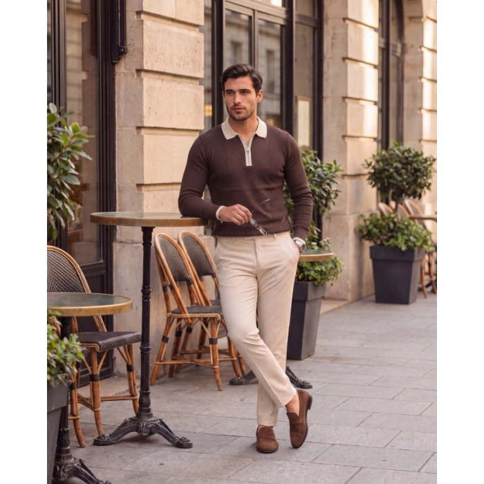 Erkek çizgi Desen Uzun Kollu Triko