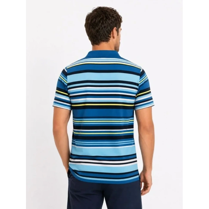 Erkek Çizgili Polo Yaka Tişört Kısa Kol Yazlık T-Shirt Regular Fit - Mavi