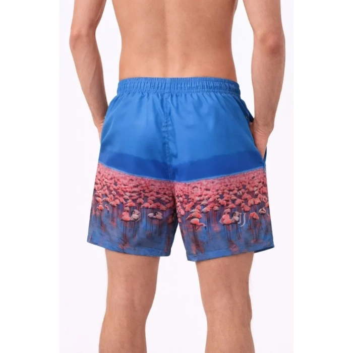 Erkek Deniz Şortu Fermuarlı Cepli File Astarlı Hızlı Kuruyan Premium - Mavi