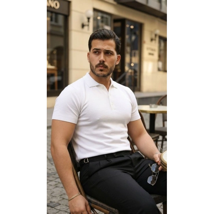 Erkek Düğme Yakalı Kısa Kollu Pamuk Triko Tişört