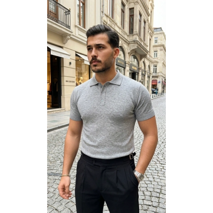 Erkek Düğme Yakalı Kısa Kollu Pamuk Triko Tişört