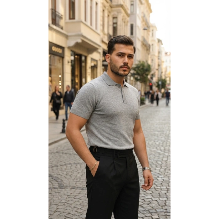 Erkek Düğme Yakalı Kısa Kollu Pamuk Triko Tişört