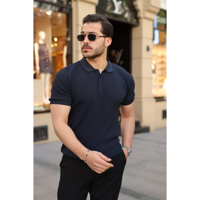 Erkek Düğmeli Yaka Kısa Kollu Triko Tişört