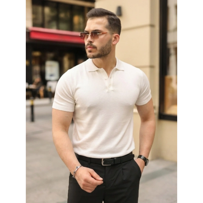 Erkek Düğmeli Yaka Pamuk Triko Tişört