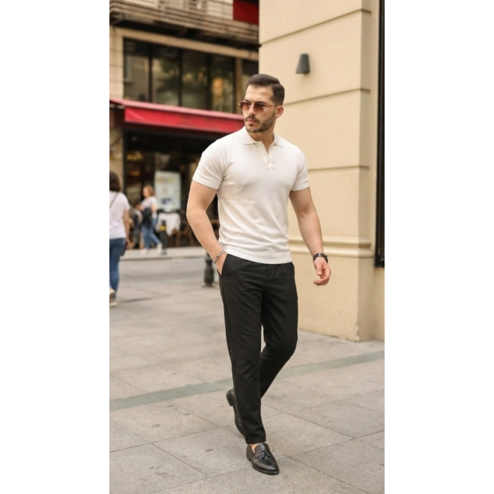 Erkek Düğmeli Yaka Pamuk Triko Tişört