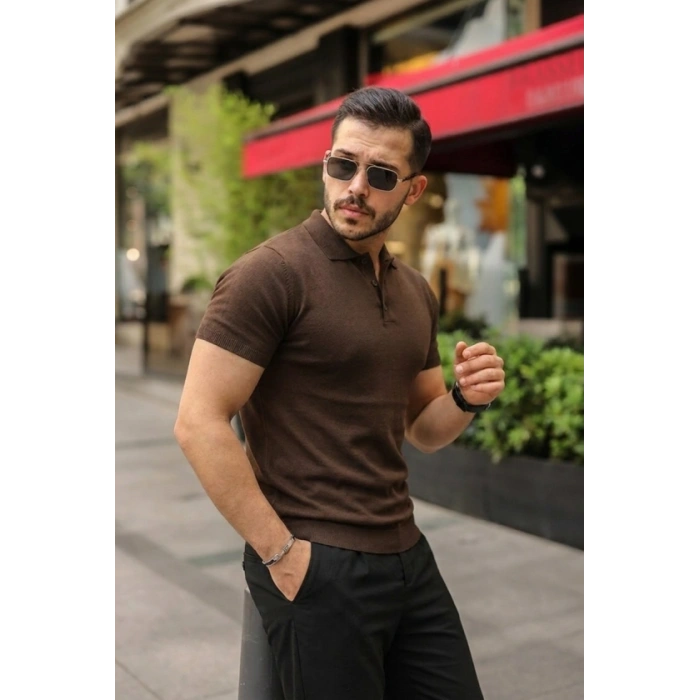 Erkek Düğmeli Yaka Pamuk Triko Tişört