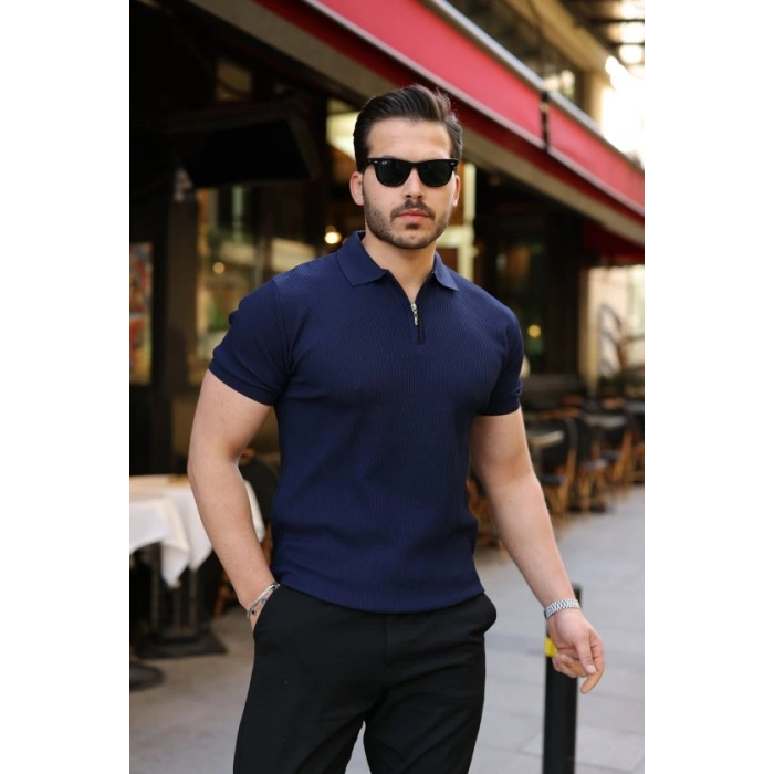 Erkek Fermuarlı Yakalı Kısa Kollu Tshirt