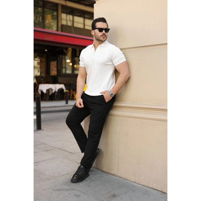 Erkek Fermuarlı Yakalı Kısa Kollu Tshirt