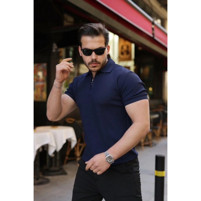 Erkek Fermuarlı Yakalı Kısa Kollu Tshirt