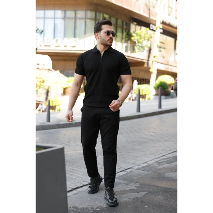 Erkek Fermuarlı Yakalı Kısa Kollu Tshirt
