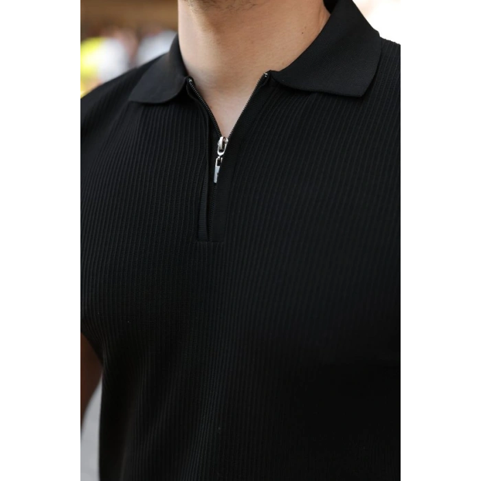 Erkek Fermuarlı Yakalı Kısa Kollu Tshirt