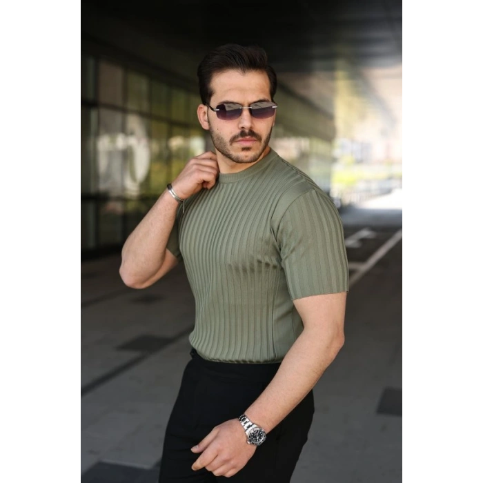 Erkek Fitilli Bisiklet Yaka Kısa Kollu Tişört