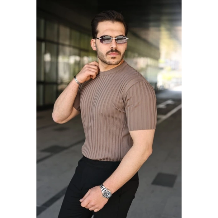 Erkek Fitilli Bisiklet Yaka Kısa Kollu Tişört