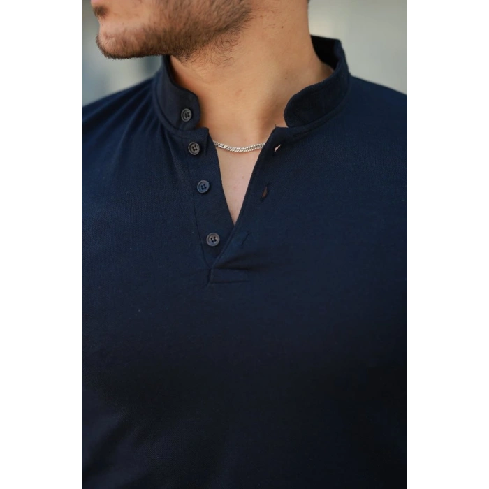 Erkek Hakim Yaka Dokuma Pamuklu Kumaş Kısa Kollu T-shirt
