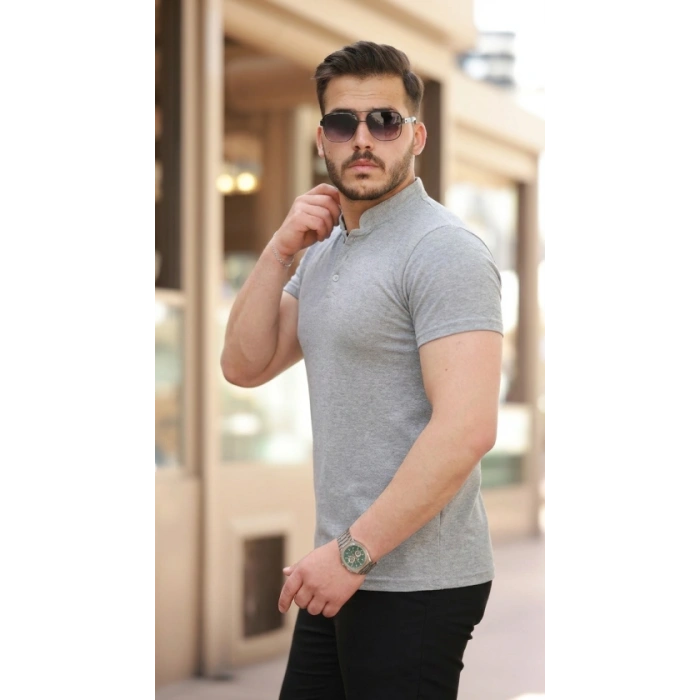 Erkek Hakim Yaka Dokuma Pamuklu Kumaş Kısa Kollu T-shirt
